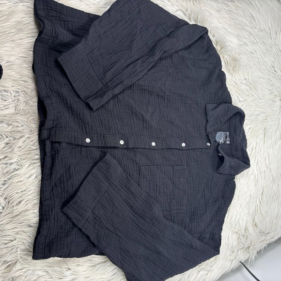 H&M Women's M Black Gauze Cotton Pant Shirt Set Beach Boho Resort - Picture 3 of 6